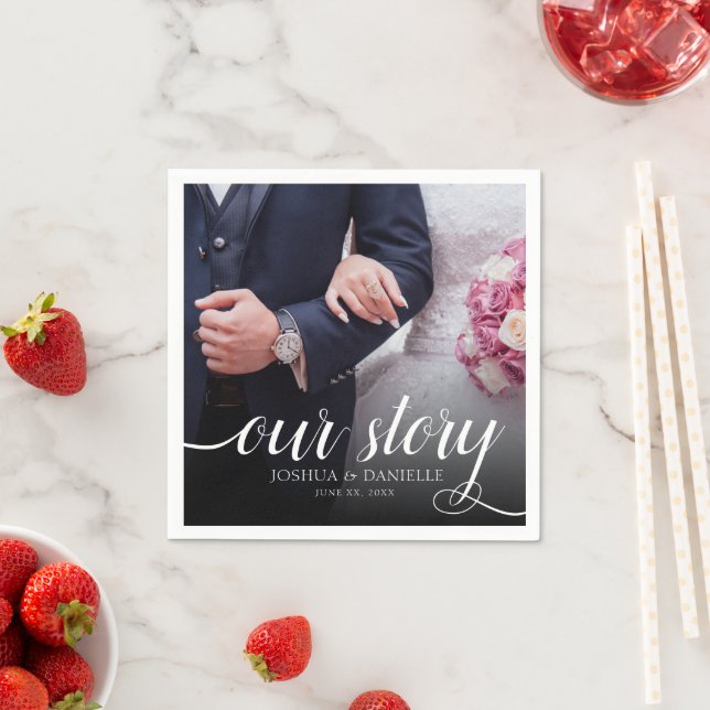 Elegant Our Story Photo Wedding Handwritten Napkin (Insitu)