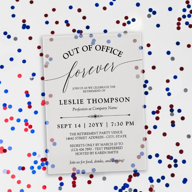 Elegant Out of Office Forever Retirement Party Acrylic Invitations (Creator Uploaded)