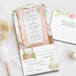 Elegant Outdoor Watercolor Pink Floral Wedding All In One Invitation