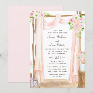 Elegant Outdoor Watercolor Pink Floral Wedding Invitation