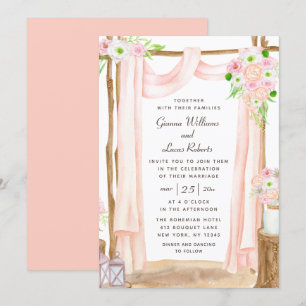 Elegant Outdoor Watercolor Pink Floral Wedding Invitation