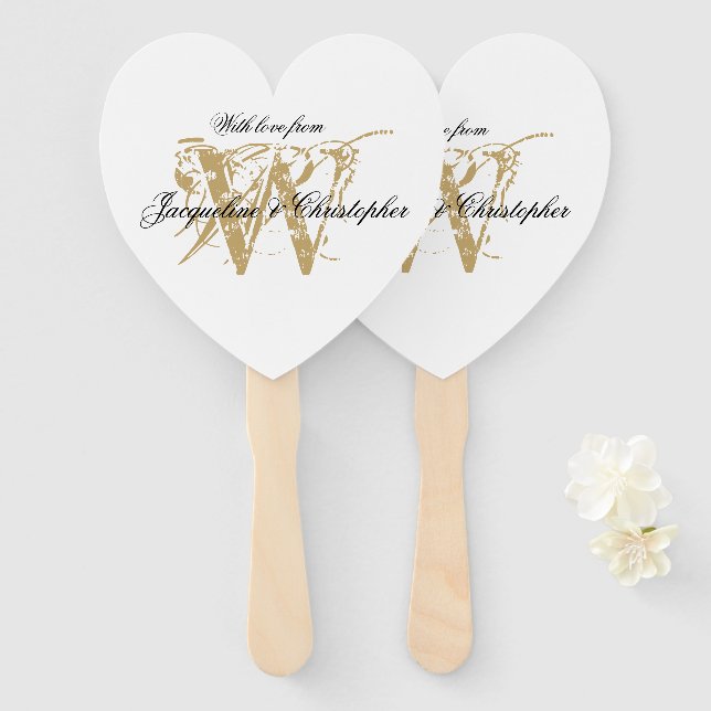 Elegant Outdoor Wedding Monogram And Names Chic  Hand Fan (Front and Back)