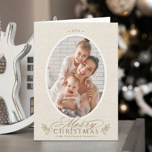 Elegant Oval Frame Merry Christmas Photo Folded  Holiday Card