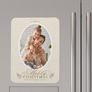 Elegant Oval Frame Merry Christmas Photo Magnet
