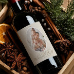 Elegant Oval Frame Merry Christmas Photo Wine Label<br><div class="desc">This Christmas photo wine label features elegant and romantic swirly calligraphy lettering,  accented with pinecone twigs on a faux canvas print background.  For more advanced customisation of this design,  please click the DESIGN TOOL BUTTON. Matching items are also available.</div>