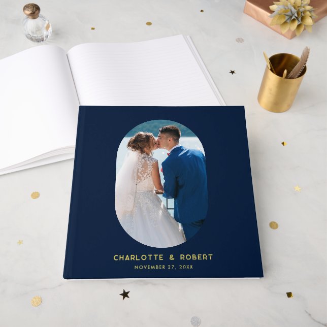 Elegant Oval Photo Elegant Wedding Custom Guest Book (Front Open)