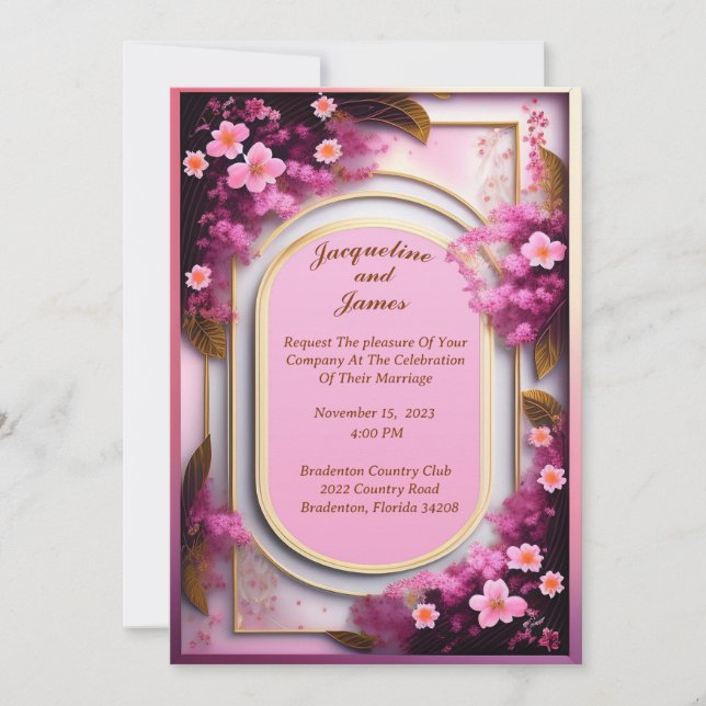 Elegant Oval Pink Wildflowers Invitation (Front)