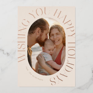 Elegant Oval Shaped Photo Enclosed Foiled Greeting Foil Holiday Card
