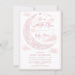 Elegant Over the Moon Baby Girl Shower Invitation