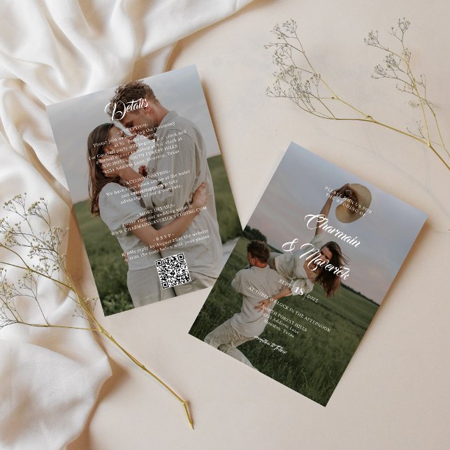Elegant Overlay 2 Photo With QR Code Wedding Invitation (Creator Uploaded)