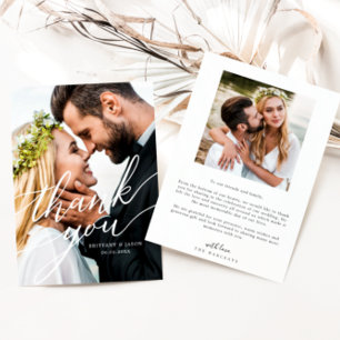 Elegant Overlay Hand Lettered Script Wedding Photo Thank You Card