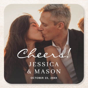 Elegant Overlay Modern Wedding Cheers Coasters
