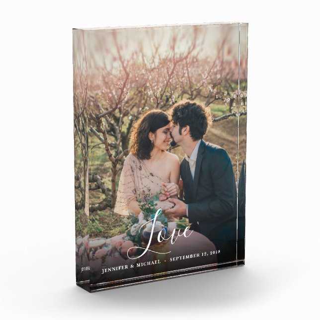 Elegant overlay personalised love script wedding p photo block (Left)