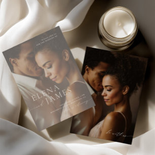 Elegant Overlay Photo Ivory Wedding Invitation