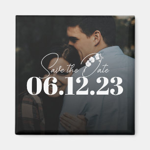 Elegant Overlay White Orchid Wedding Save the Date Magnet