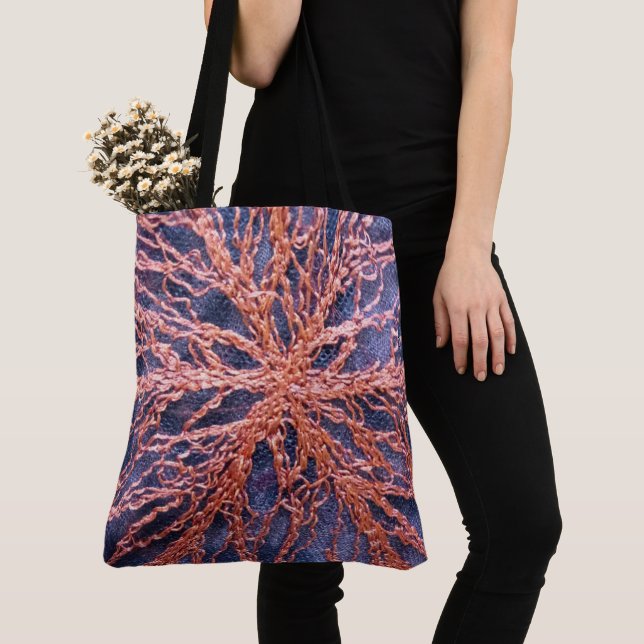 Elegant oversized burnt orange indigo embroidery  tote bag (Close Up)