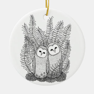 Elegant Owl Couple Together Anniversary Christmas  Ceramic Tree Decoration