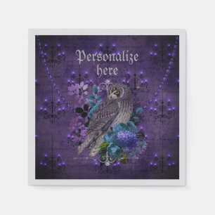 Elegant owl floral chandeliers jewel purple  napkin