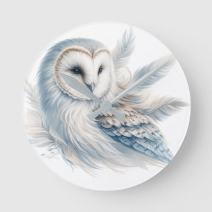 Elegant Owl in Watercolor Round Clock