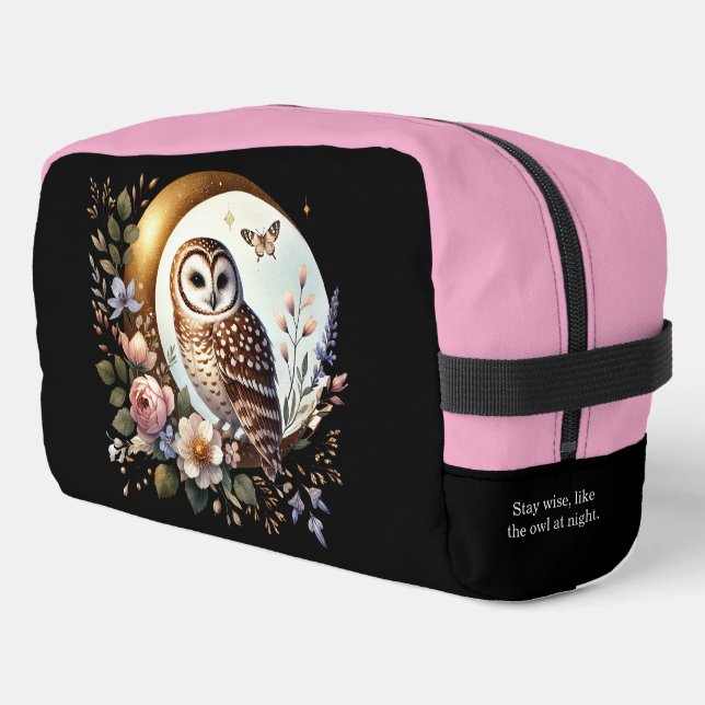Elegant Owl on Golden Moon Dopp Kit (Left Corner)