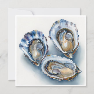 Elegant Oysters on the Half Shell Watercolor Blank Holiday Card
