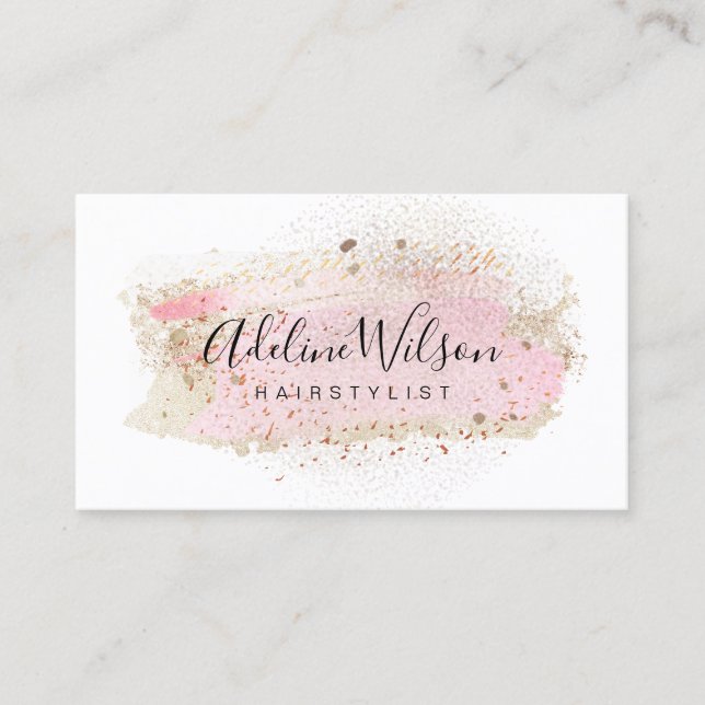 elegant paint brush stroke and faux glitter business card (Front)