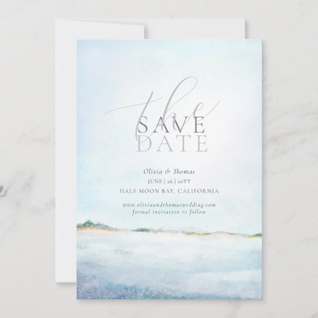 Elegant Painted Beach Wedding Photo Save the Date Invitation (Front)