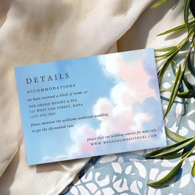 Elegant Painted Blue Sky Puffy Pink Clouds Wedding Enclosure Card (Creator Uploaded)
