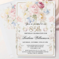Elegant Painted Blush Pink Floral 85th Birthday