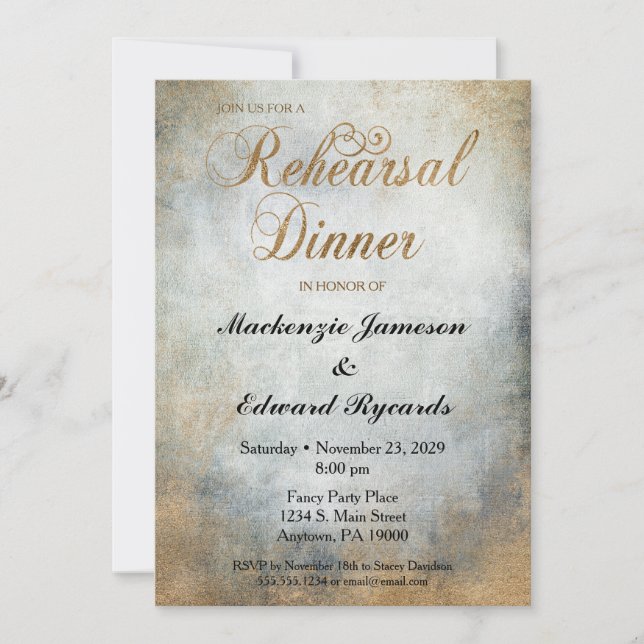 Elegant Painted Copper Rehearsal Dinner Invitation (Front)