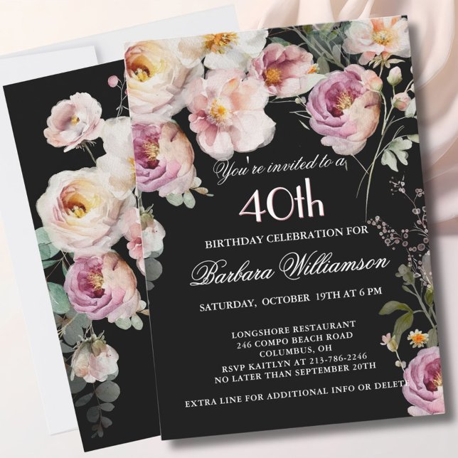 Elegant Painted Floral 40th Birthday Party Invitation (Creator Uploaded)
