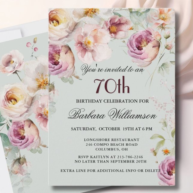 Elegant Painted Floral 70th Birthday Party Invitation (Creator Uploaded)