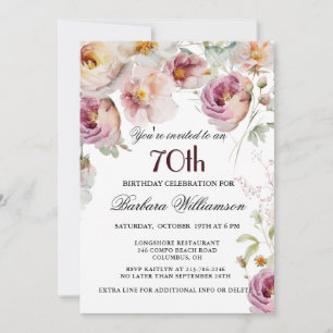 Elegant Painted Floral 70th Birthday Party Invitation