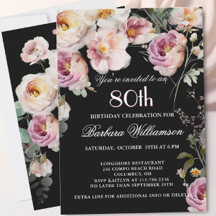 *Elegant Painted Floral 80th Birthday Party Invitation