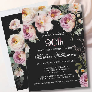 Elegant Painted Floral 90th Birthday Party Invitation