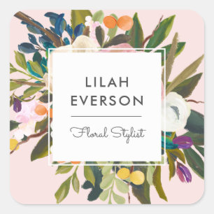 Elegant Painted Floral Business Product Blush Square Sticker