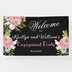 Elegant Painted Floral Engagement Party Welcome Banner