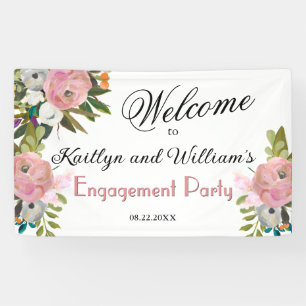 Elegant Painted Floral Engagement Party Welcome Banner