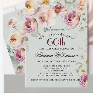 Elegant Painted Floral Surprise 60th Birthday  Invitation
