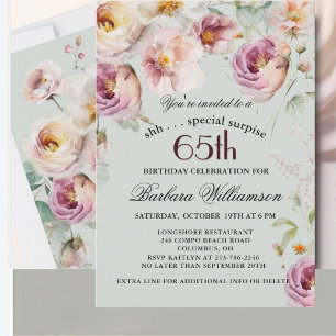 Elegant Painted Floral Surprise 65th Birthday  Invitation