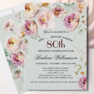 Elegant Painted Floral Surprise 80th Birthday  Invitation