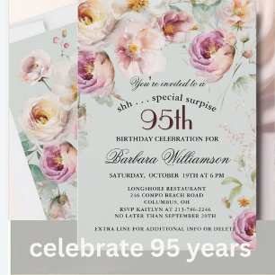 Elegant Painted Floral Surprise 95th Birthday  Invitation