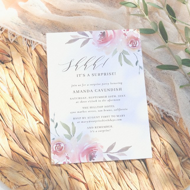 Elegant Painted Floral Surprise Birthday Party Announcement (Creator Uploaded)