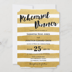 Elegant Painted Gold Stripes Rehearsal Dinner Invitation