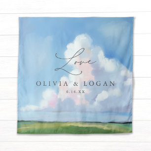 Elegant Painted Landscape Clouds Wedding Backdrop Tapestry