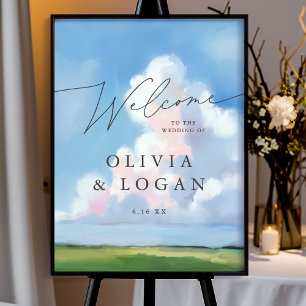 Elegant Painted Landscape Clouds Wedding Welcome Poster