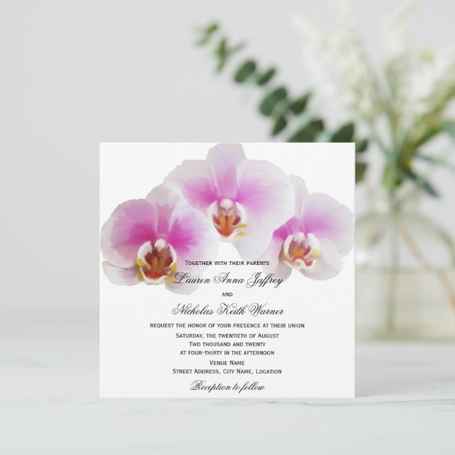 Elegant Painted Orchids Wedding Invitation (Standing Front)