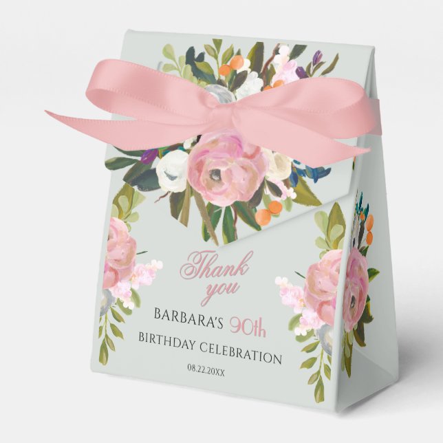 Elegant Painted Pink Floral 90th birthday favors  Favour Box (Front Side)