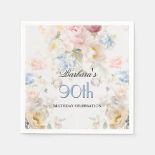 Elegant Painted Rose Floral 90th Birthday Napkin