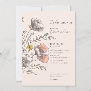 Elegant Painted Wildflower Baby Shower Invitation